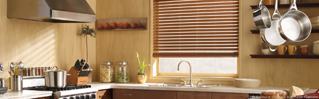 Hardwood plantation shutters in a kitchen